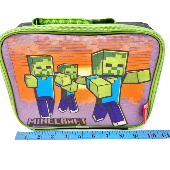 Minecraft Thermos Insulated Lunch Bag and 16oz Bottle Creeper Black Green 10x7x3 - Picture 9 of 11